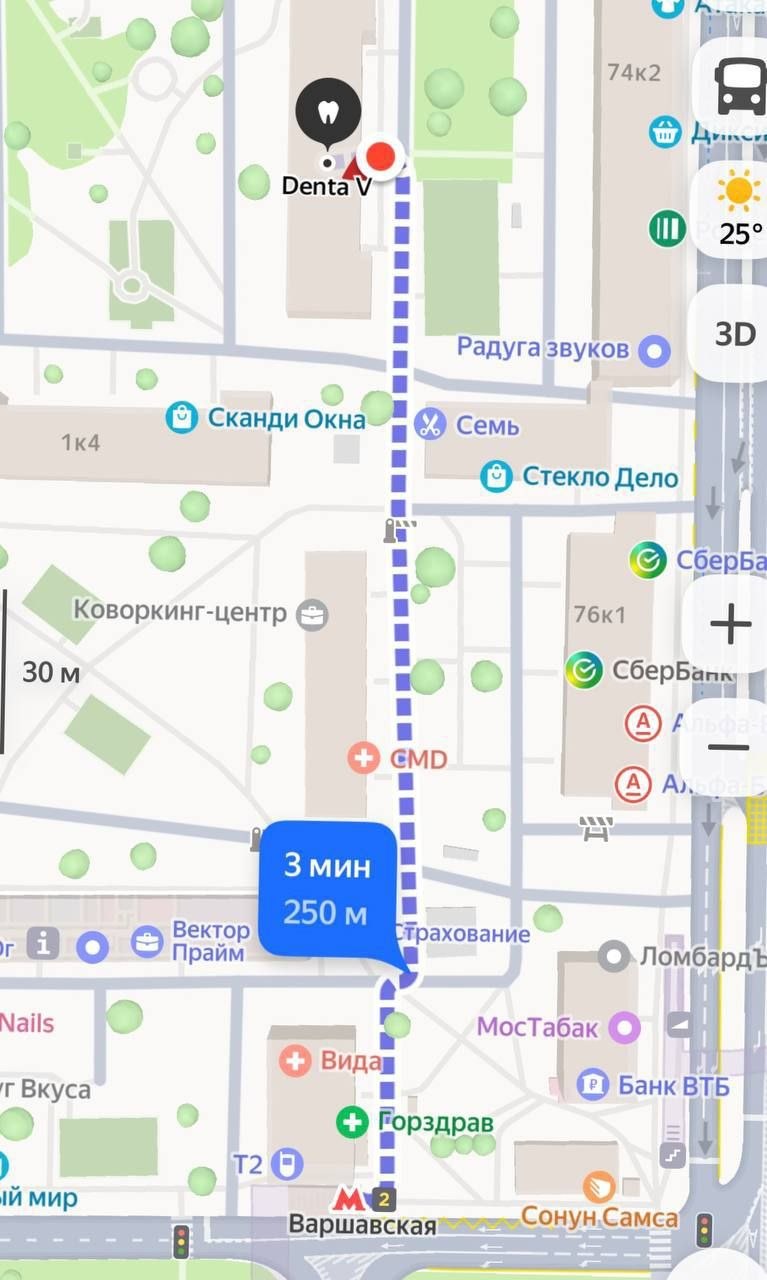 Расположение клиники, 3 минуты от метро Варшавская
